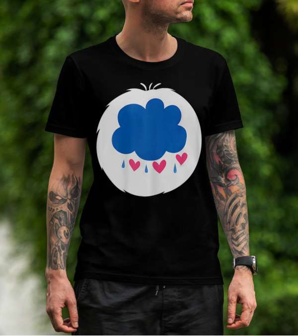 Grumpy Care Bear Blue Cloud With Hearts And Raindrops T-Shirt
