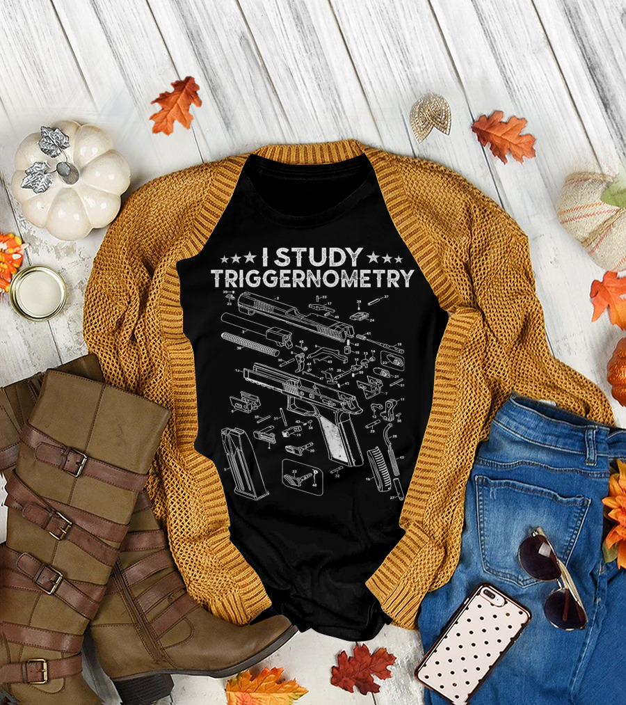 I Study Triggernometry Gun Schematic Parts Exploded View Diagram T-Shirt