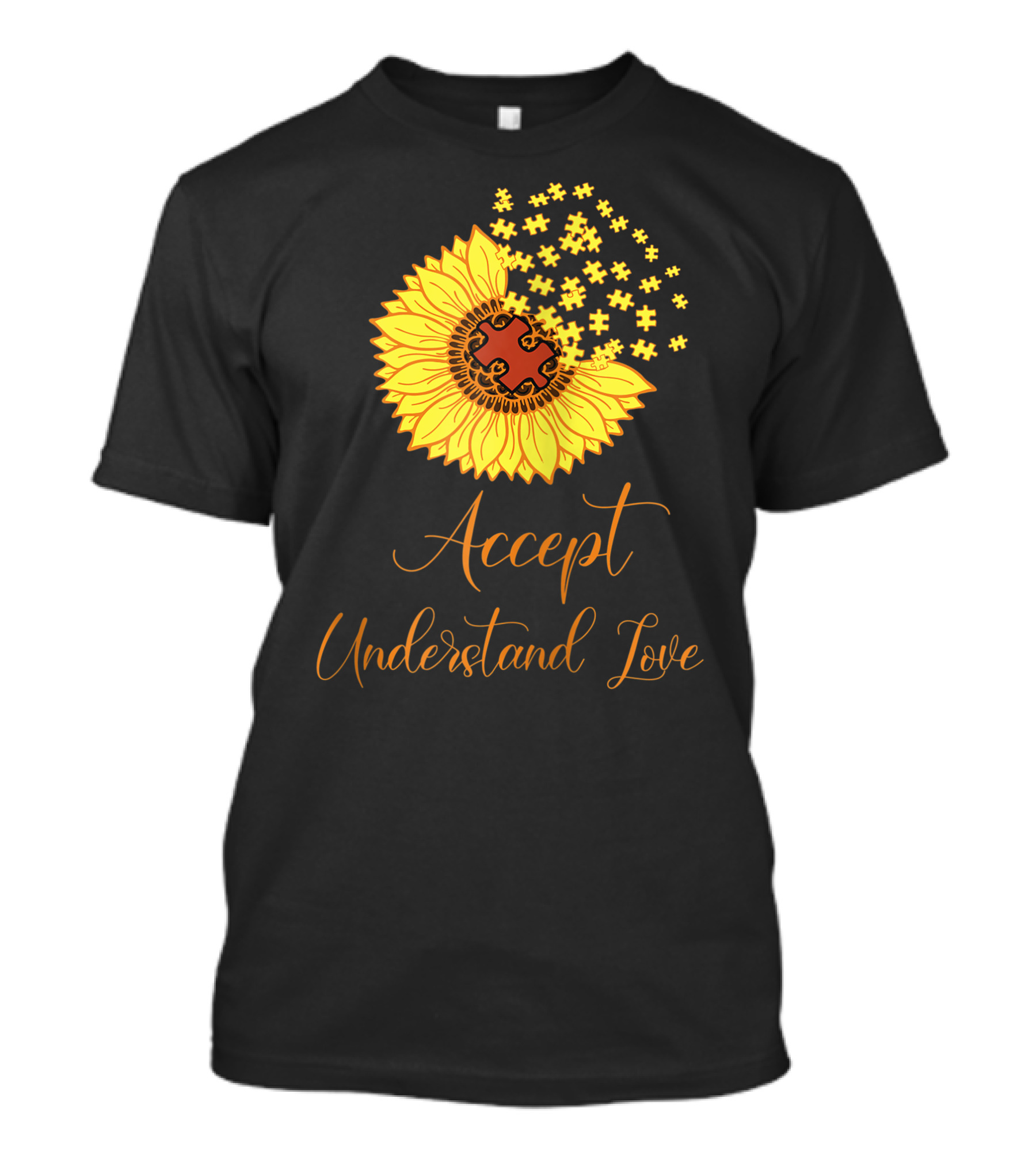 Sunflower Autism Awareness Month Accept Understand Love Puzzle Piece T-Shirt