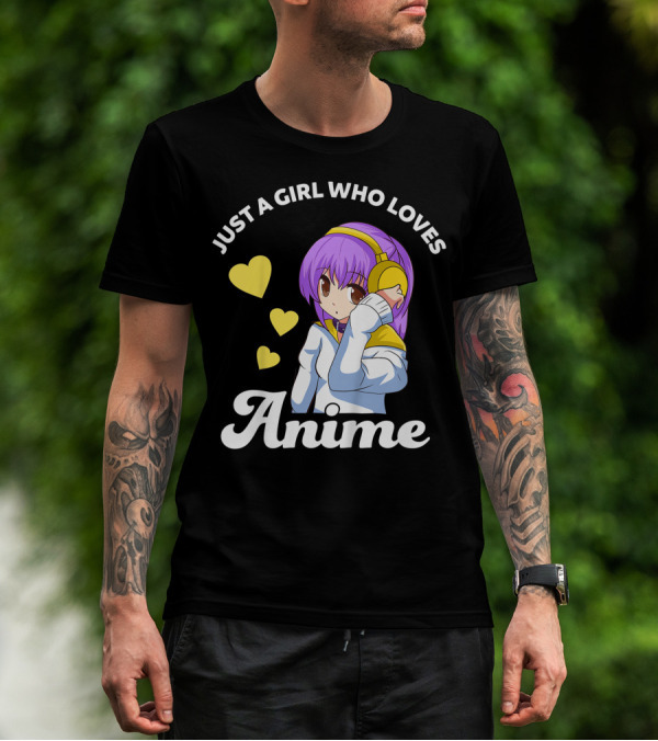 Just A Girl Who Loves Anime Manga Anime Anime Headphones Girl With Hearts T-Shirt