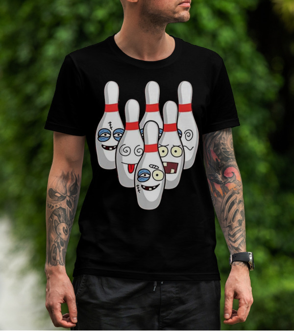 Beat Up Bowling Pins Cute Duckpins Funny Faces T-Shirt
