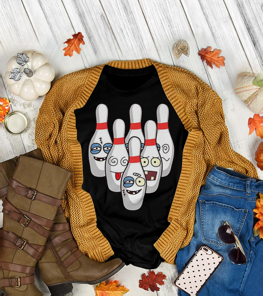 Beat Up Bowling Pins Cute Duckpins Funny Faces T-Shirt