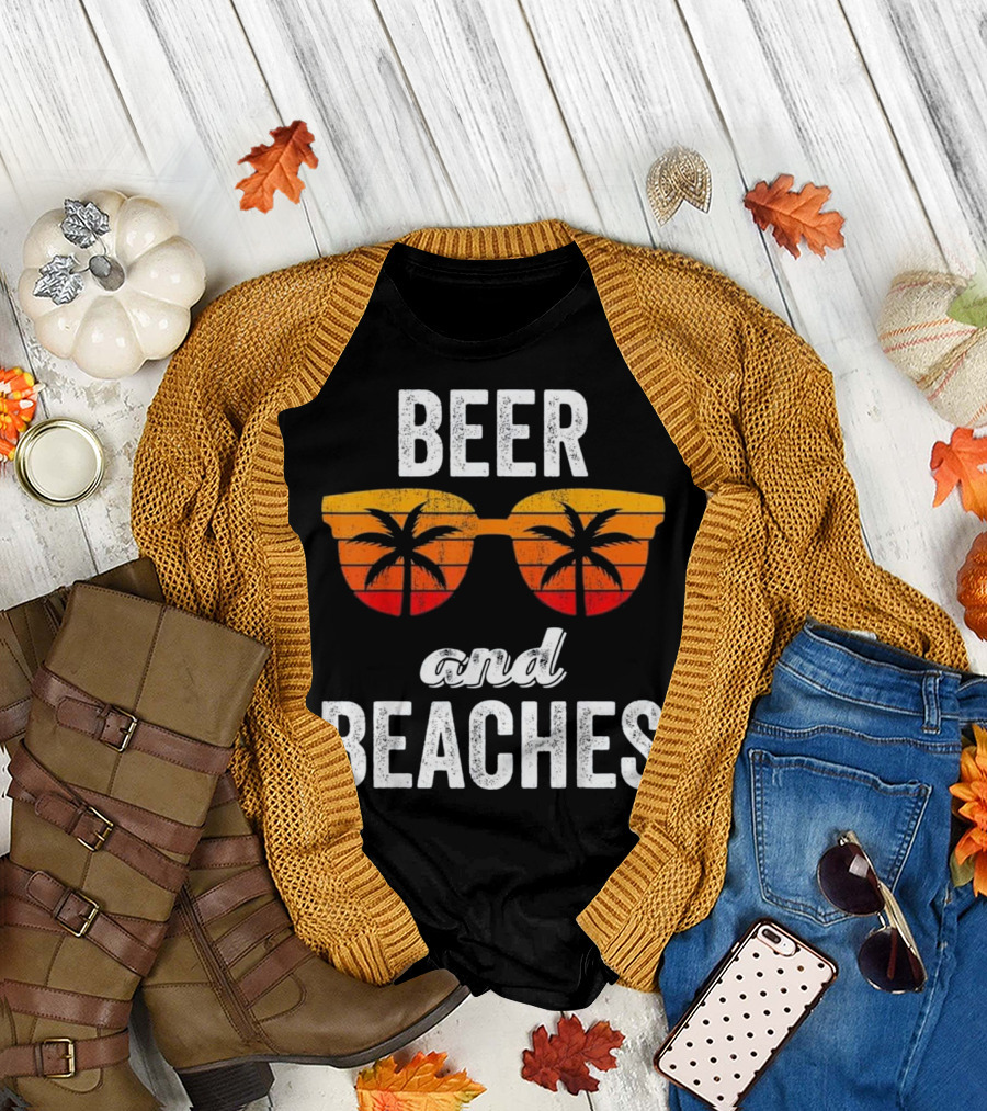 Beer And Beaches Sunset Palm Sunglasses Tank T-Shirt