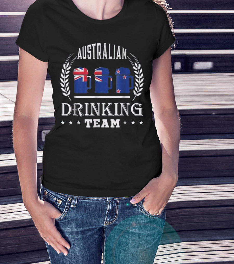 Australian Drinking Team Beer Mugs With Australian And New Zealand Flags T-Shirt