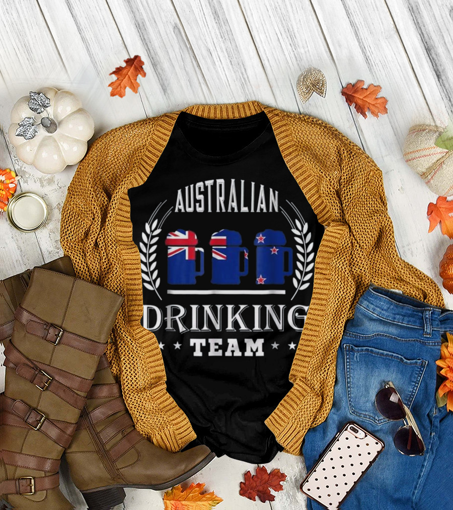 Australian Drinking Team Beer Mugs with Australian and New Zealand Flags T-Shirt