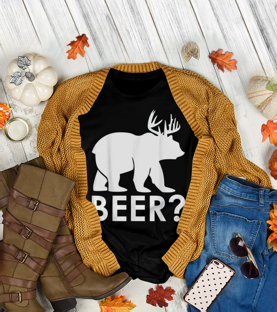 Beer Bear Deer with Antler Question Mark T-Shirt