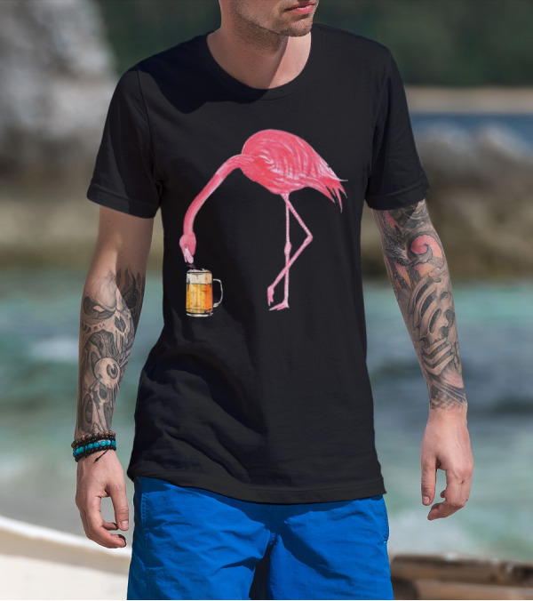 Flamingo Sipping Beer Lovers Mug T-Shirt