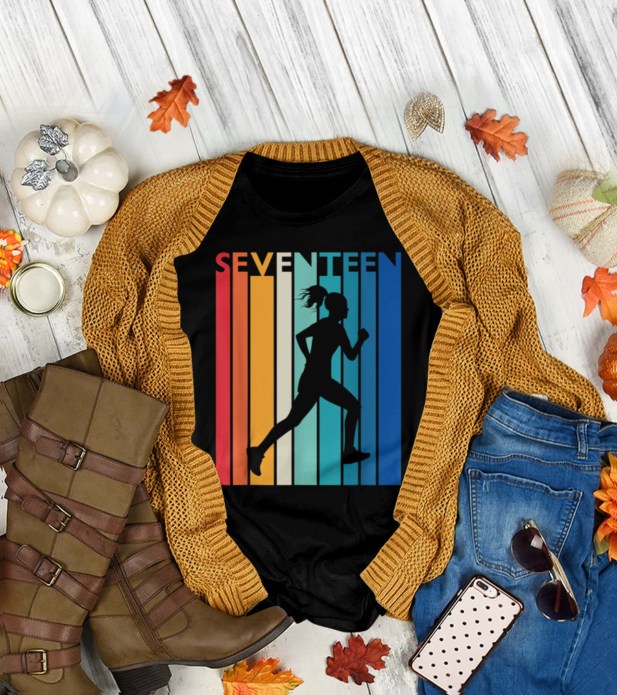 Seventeen Vintage Runner Silhouette Colorful Stripes T-Shirt