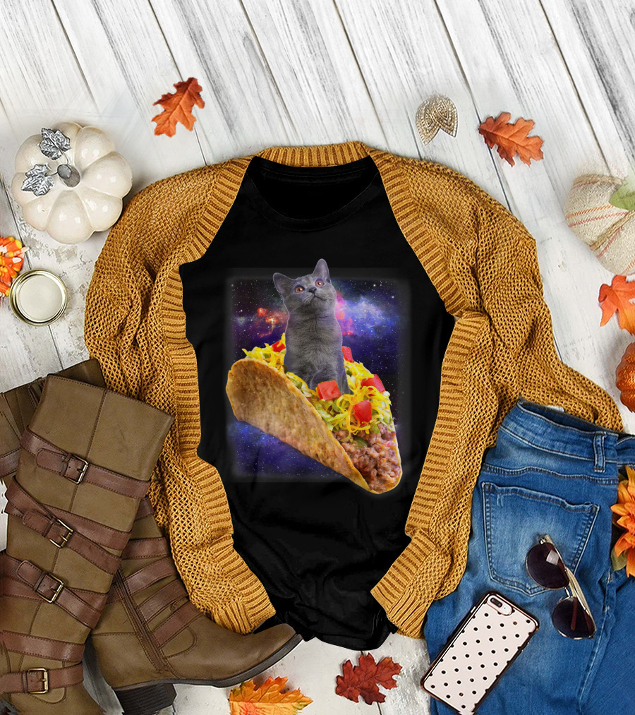 Galaxy Cat with Taco Spaceship Adventure T-Shirt