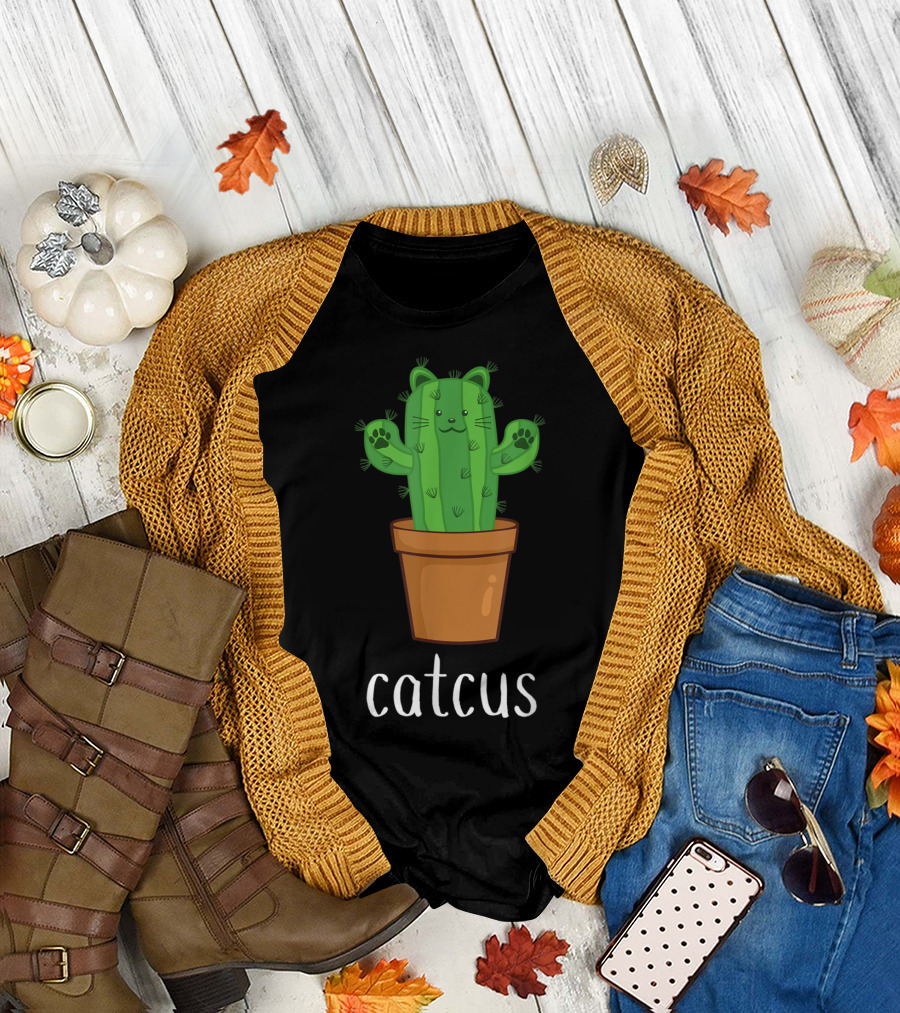 Catcus Funny Cat Pun Cute Cactus Kitty in Pot T-Shirt