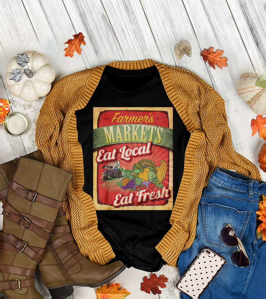Farmer's Markets Eat Local Eat Fresh Vintage Farm Produce Cornucopia Tractor T-Shirt