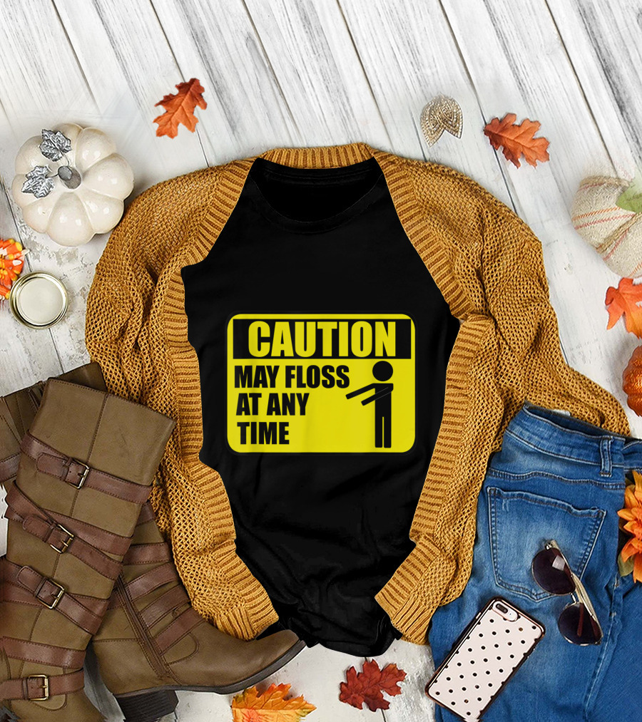 Caution: May Floss At Any Time Warning Sign with Dance Figure T-Shirt