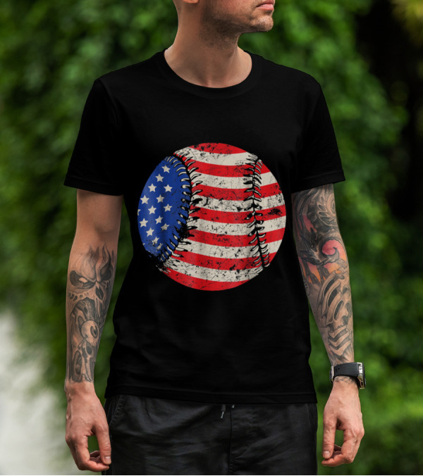 Patriotic Baseball With U.S. American Flag Stars And Stripes July 4th T-Shirt