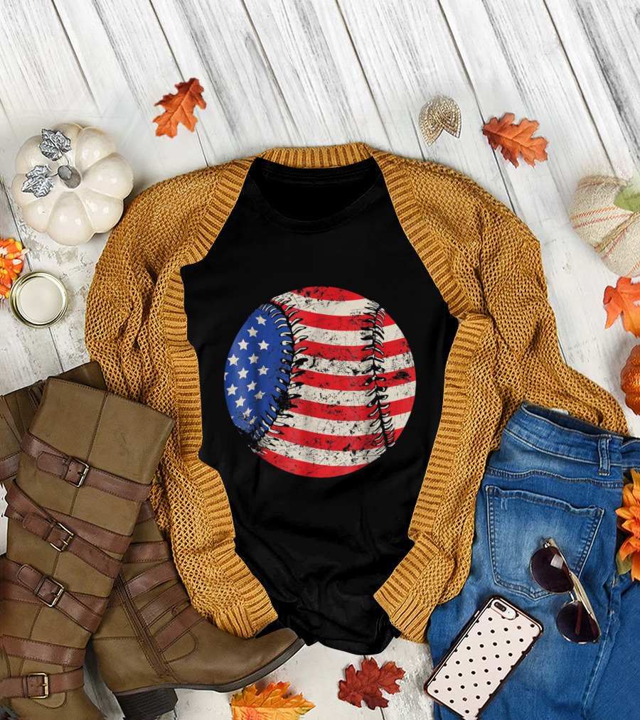 Patriotic Baseball with U.S. American Flag Stars and Stripes July 4th T-Shirt