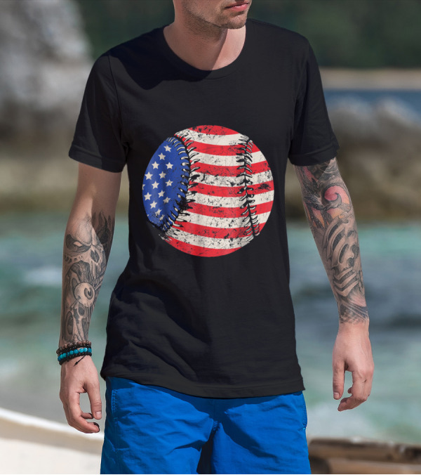 Patriotic Baseball With U.S. American Flag Stars And Stripes July 4th T-Shirt