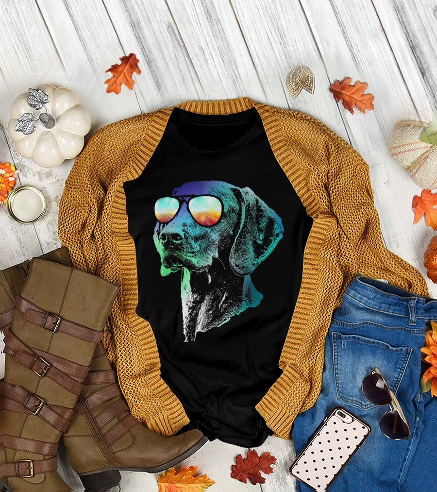 Groovy Disco Vizsla Dog with Colorful Sunglasses T-Shirt