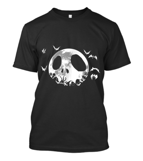 Disney Nightmare Before Christmas Full Moon With Bats And Jack Skellington Face T-Shirt