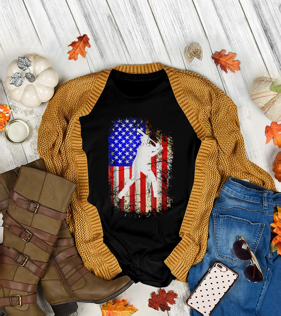 4th of July Baseball Patriotic American Flag Batter T-Shirt