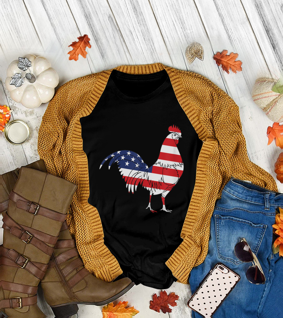 Fourth Of July American Flag Chicken Patriotic Farm Holidays T-Shirt