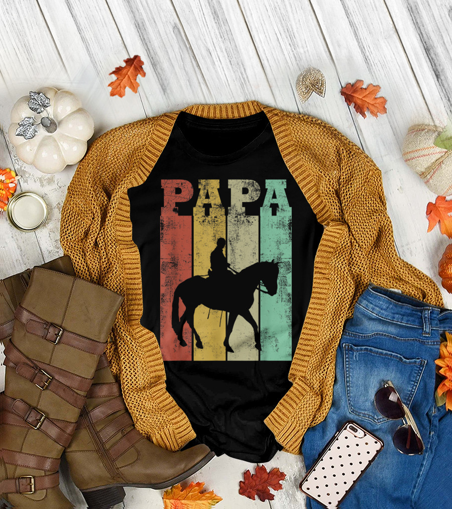 Vintage Retro Horse Riding Silhouette Papa T-Shirt