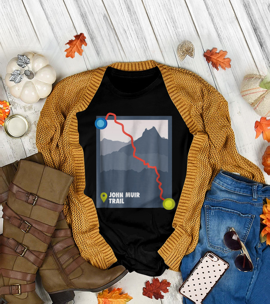 John Muir Trail Hiking Trekking USA Map with Mountain T-Shirt