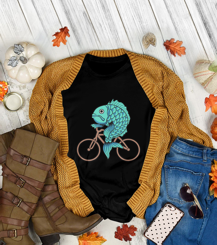 Fish Riding Bicycle Hilarious Novelty T-Shirt