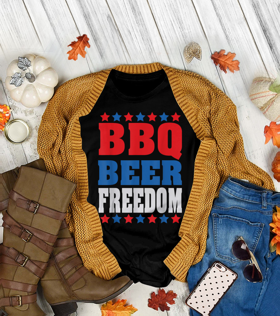 BBQ Beer Freedom Patriotic Red White Blue Stars Party T-Shirt