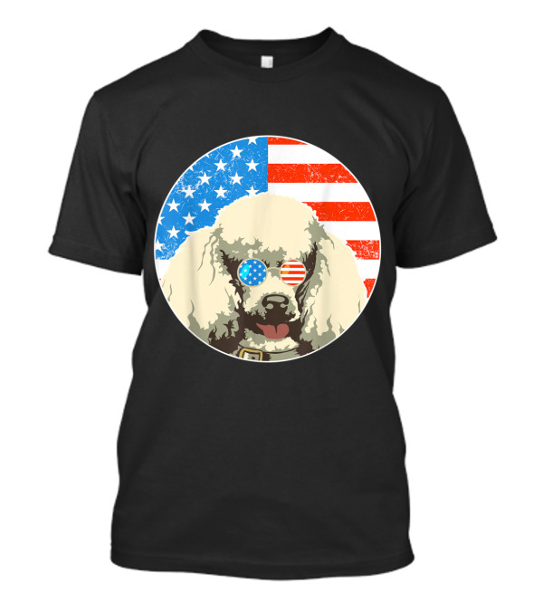 Patriotic Poodle Dog With American Flag Sunglasses T-Shirt