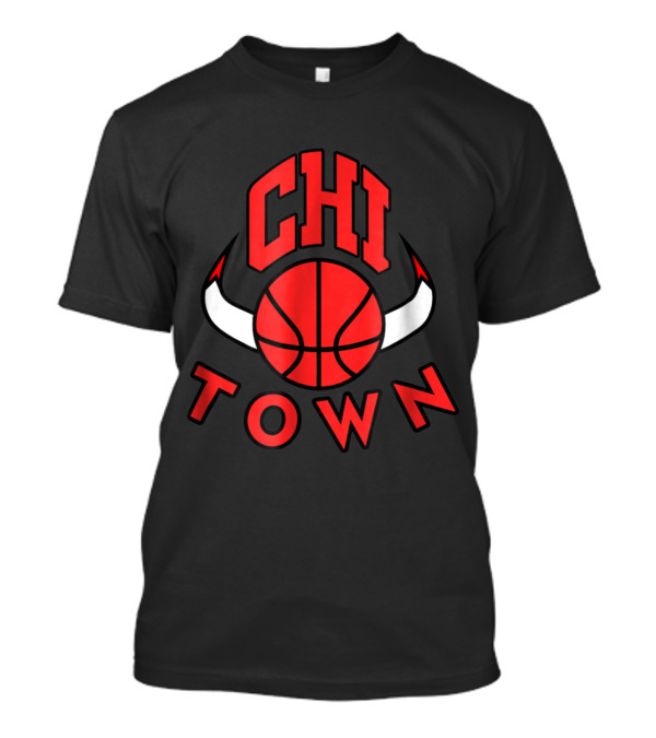 Chi Town Chicago Basketball Red Bull Horns T-Shirt