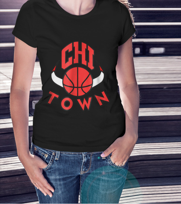Chi Town Chicago Basketball Red Bull Horns T-Shirt