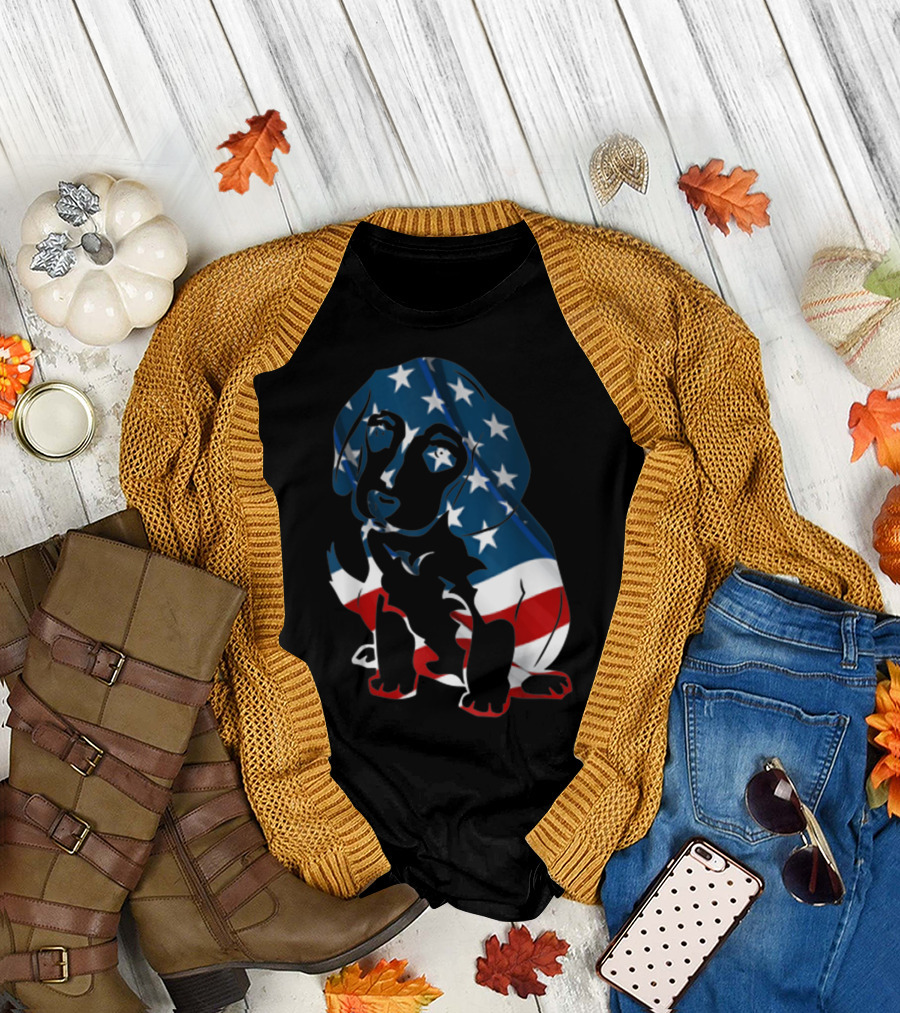 Patriotic Beagle with American Flag Stars and Stripes for 4th of July T-Shirt