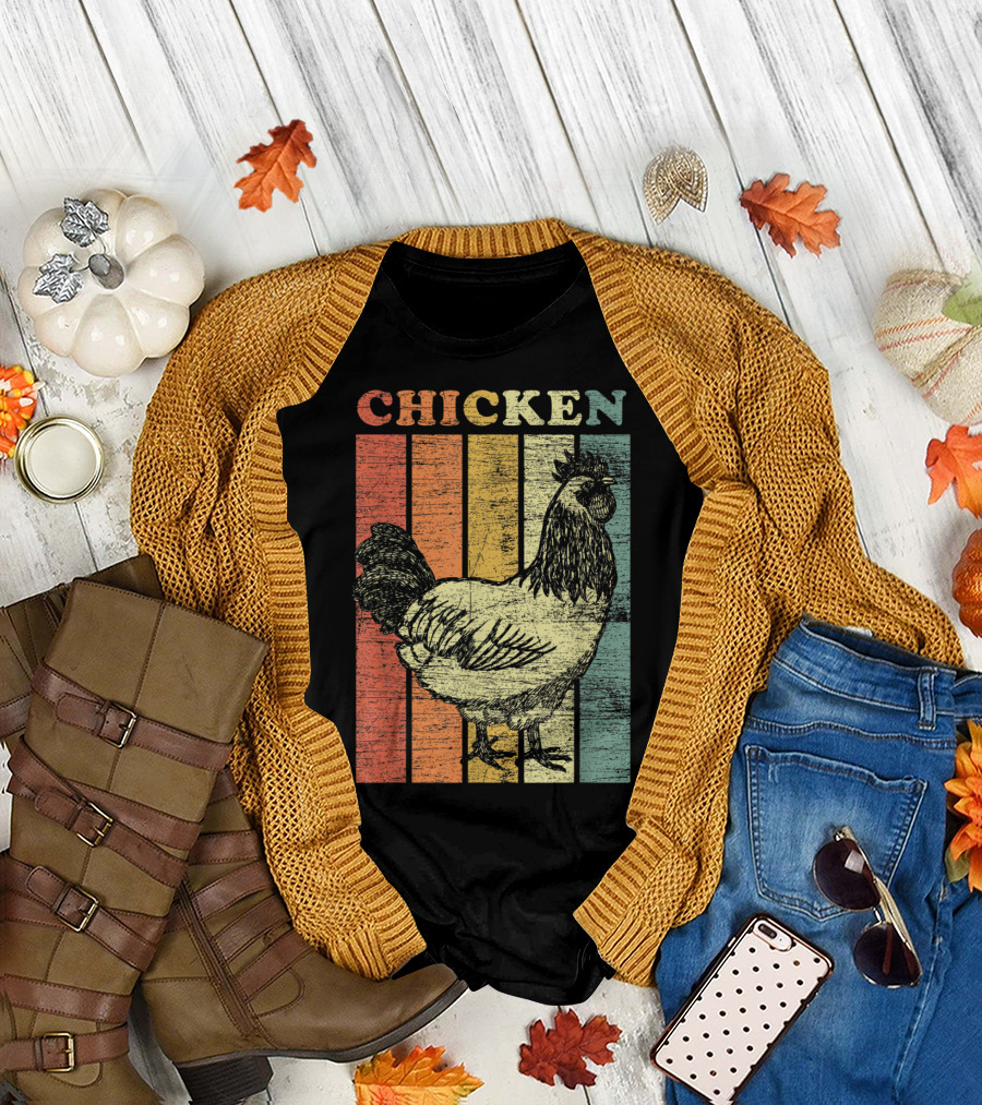 Chicken Vintage Style Retro Stripes T-Shirt