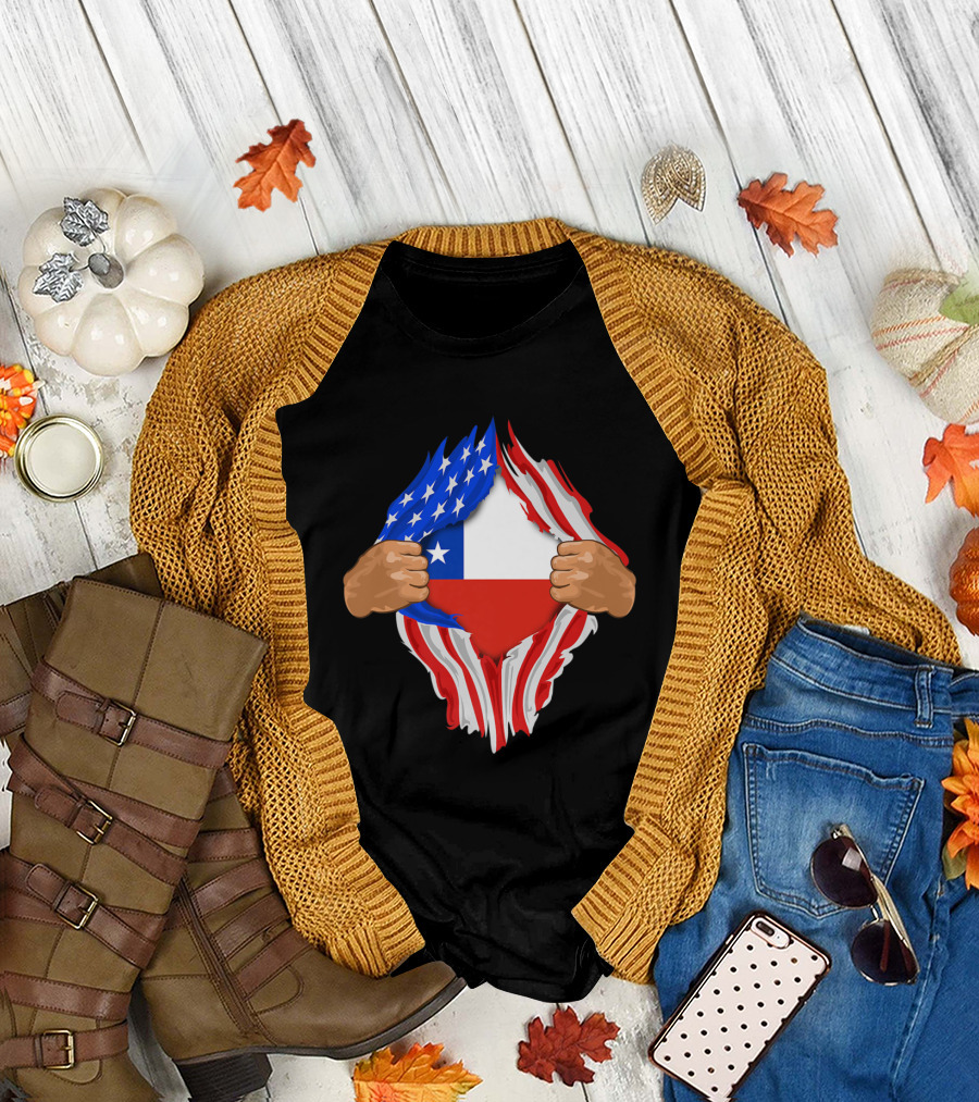 American and Chilean Flag Colors Symbol Chilean Blood Inside Me T-Shirt