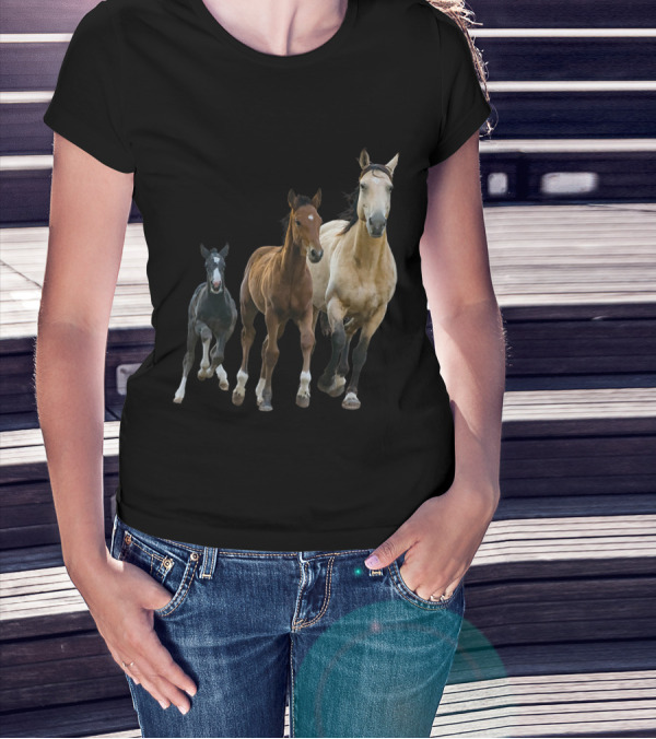 Horses Print Galloping Trio Girls T-Shirt