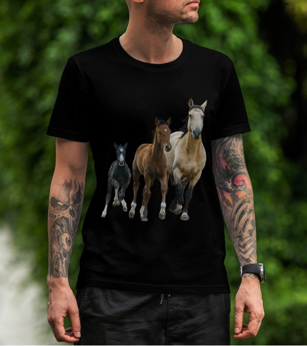 Horses Print Galloping Trio Girls T-Shirt