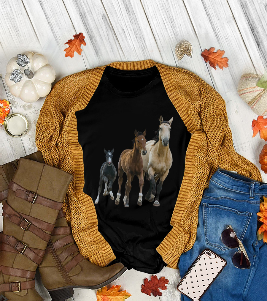 Horses Print Galloping Trio Girls T-Shirt