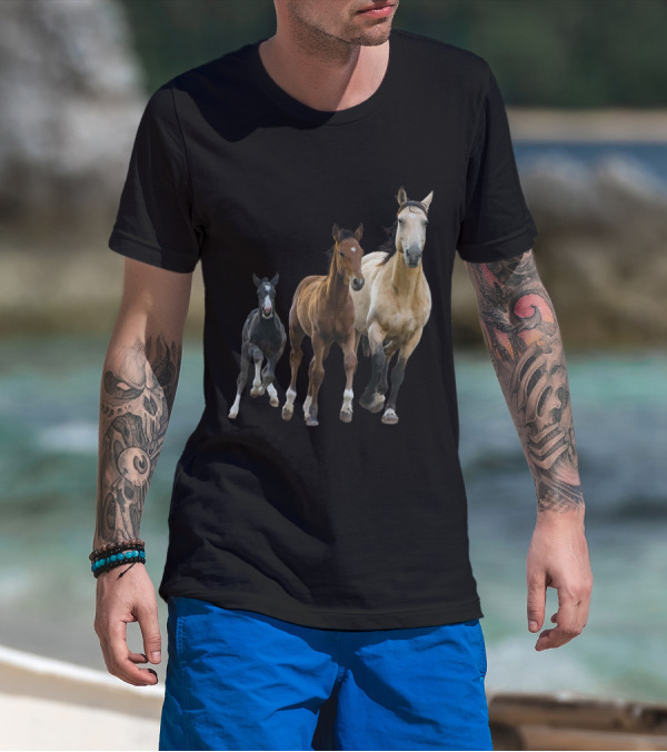 Horses Print Galloping Trio Girls T-Shirt