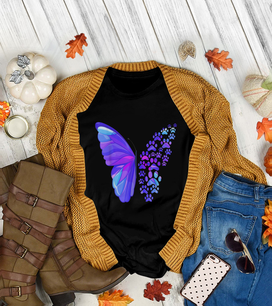 Pug Dog Paw Print Transforming into Butterfly Wings T-Shirt