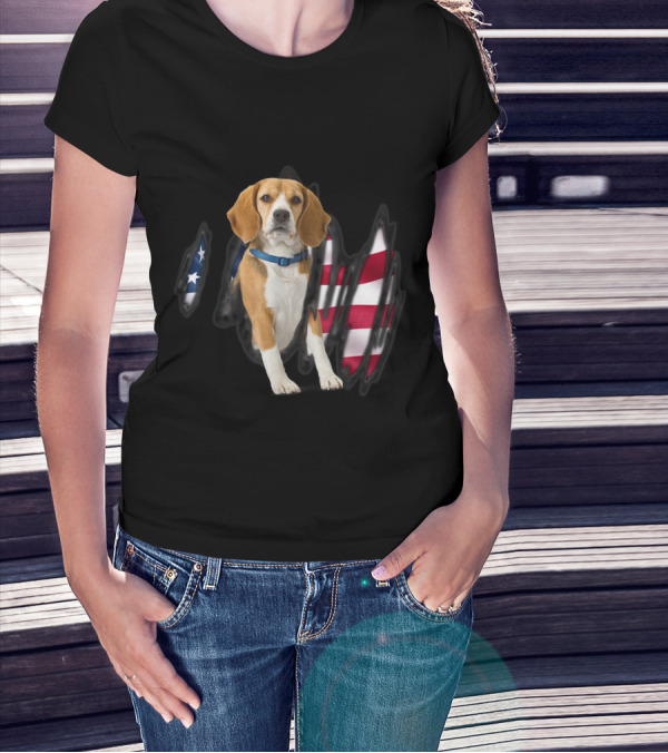 Beagle In American Flag Dog USA T-Shirt