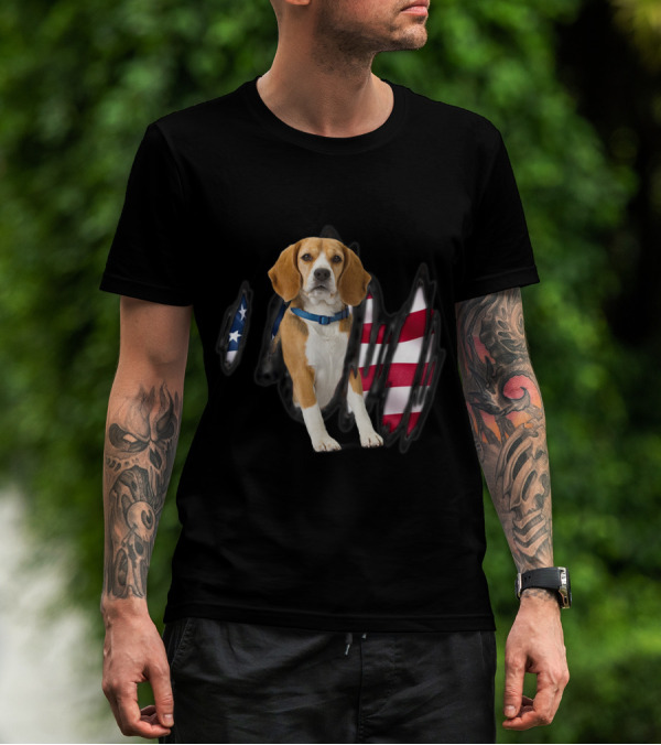 Beagle In American Flag Dog USA T-Shirt