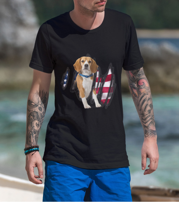 Beagle In American Flag Dog USA T-Shirt