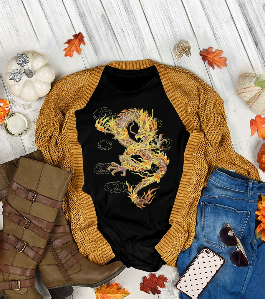 Chinese Dragon Power Strength Fire Clouds T-Shirt