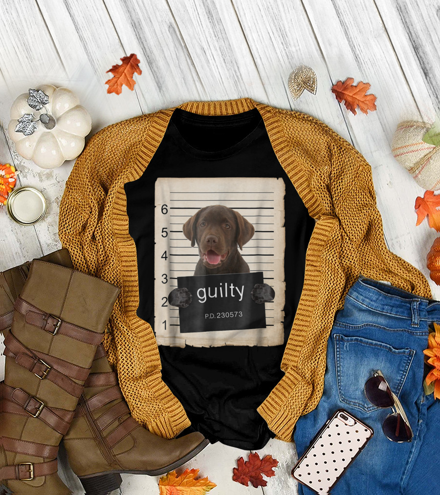 Chocolate Lab Labrador Dog Mugshot Guilty P.D. 230573 T-Shirt