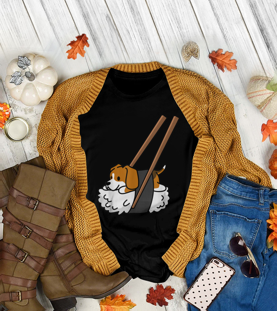 Beagle Nigiri Sushi with Cute Dog and Chopsticks T-Shirt
