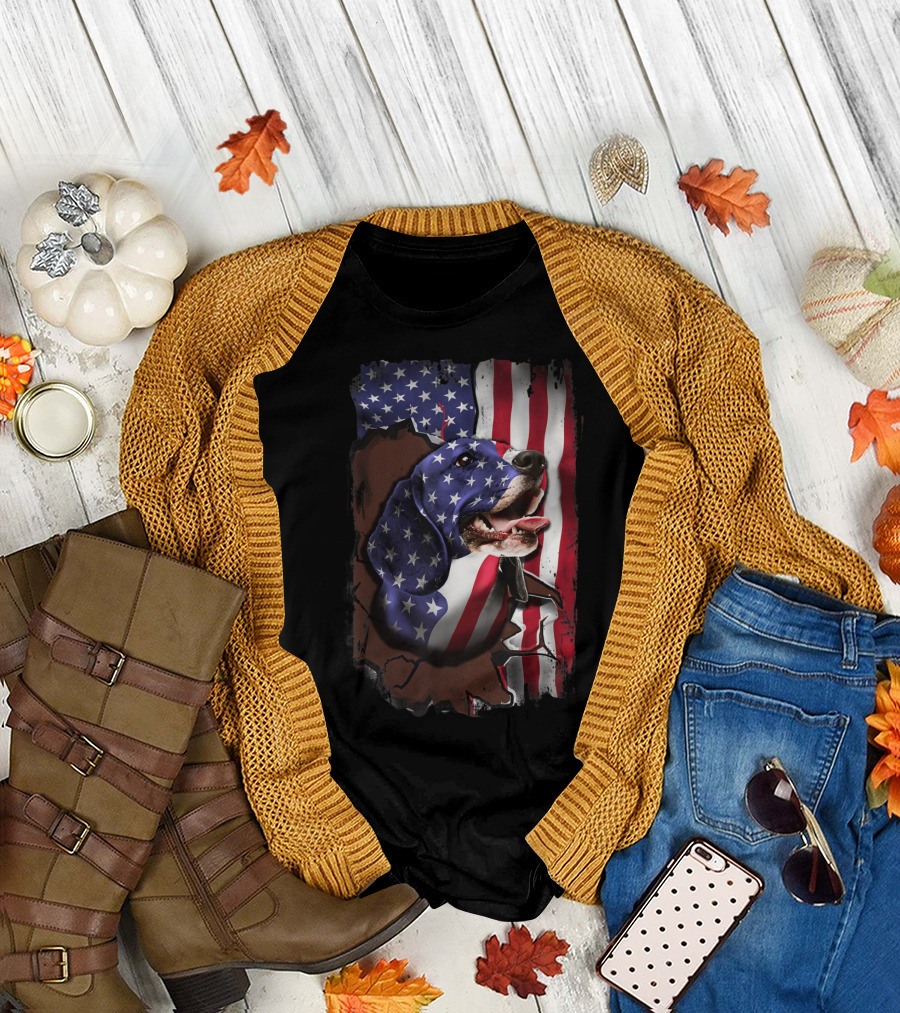 Beagle Bursting Through American Flag T-Shirt