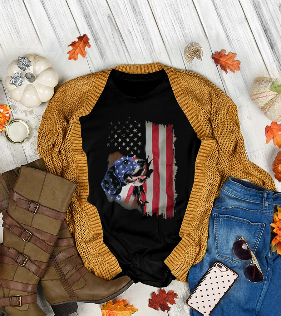 Beagle with American Flag Graphic for 4th of July T-Shirt