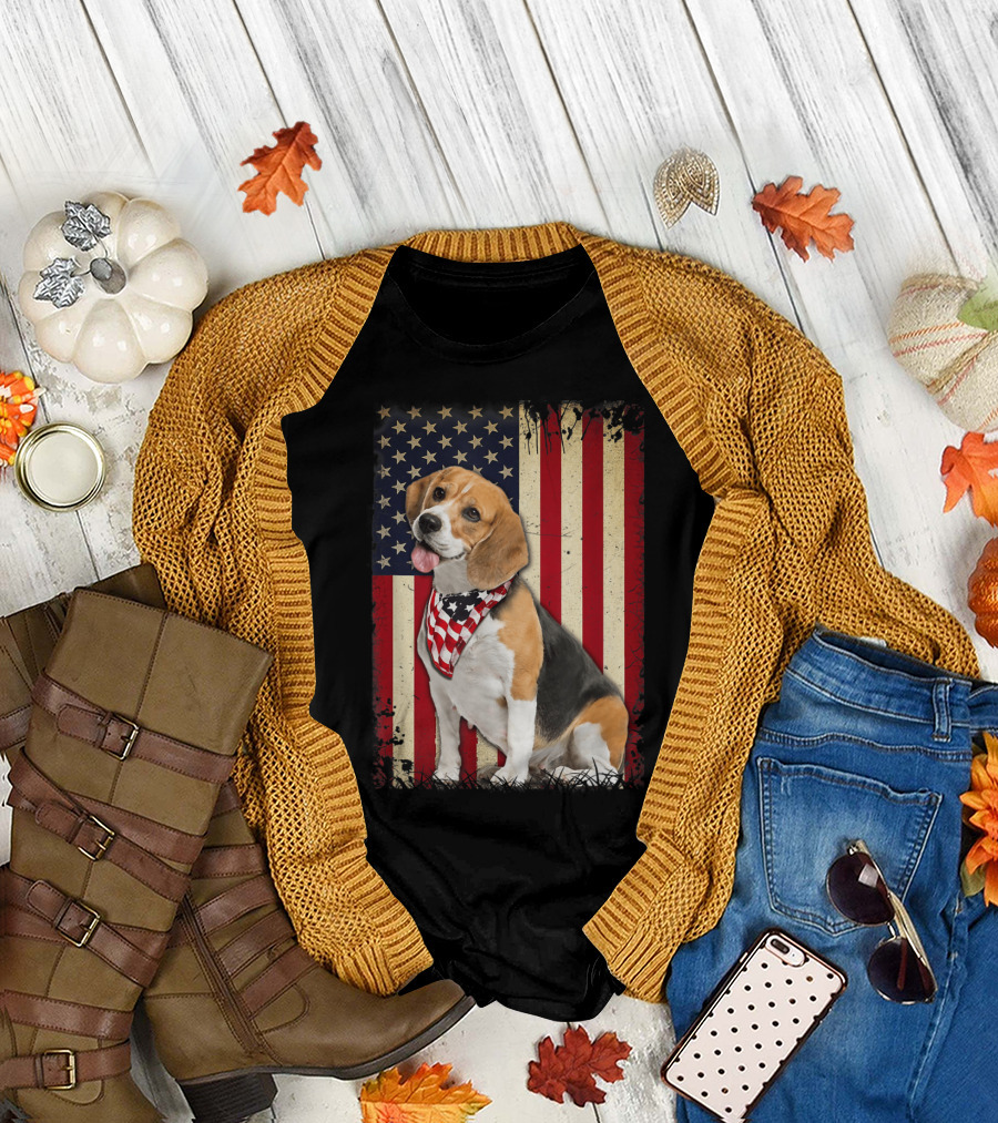 Beagles American Flag Independence Day Patriotic Dog Bandana T-Shirt