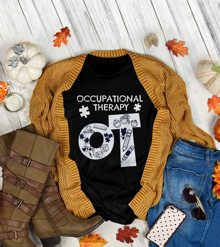 Occupational Therapist Playful Elements with Puzzle Pieces and Kid-Friendly T-Shirt
