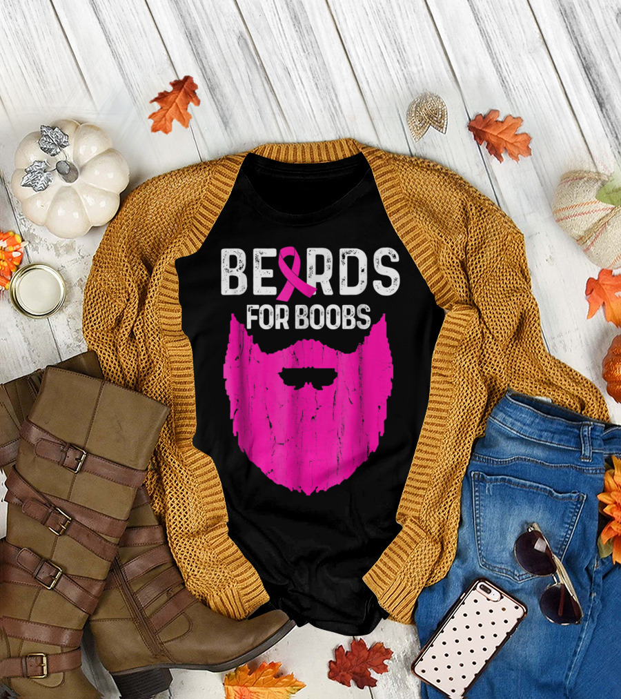 Bearded Guys Helping Raise Awareness for Breast Cancer Beards for Boobs with Pink T-Shirt