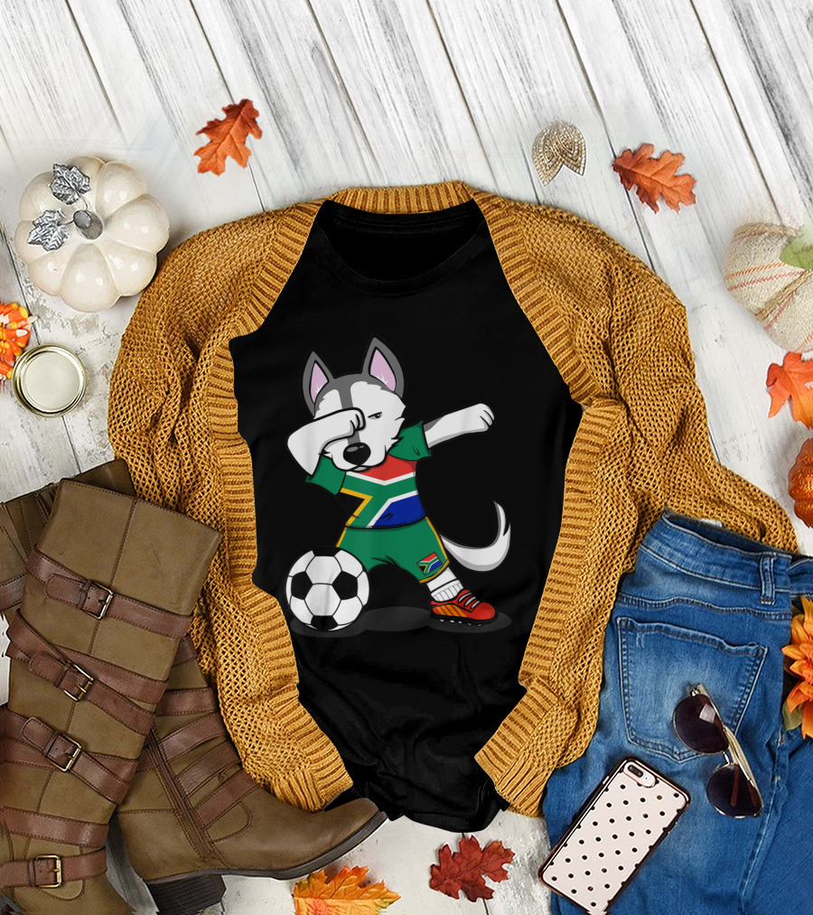 Husky Dabbing South Africa Soccer Football Fan T-Shirt